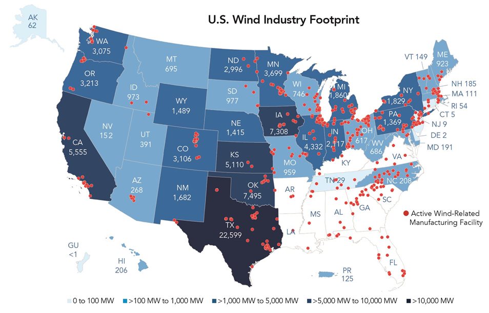 U.S. Wind Industry Footprint map
